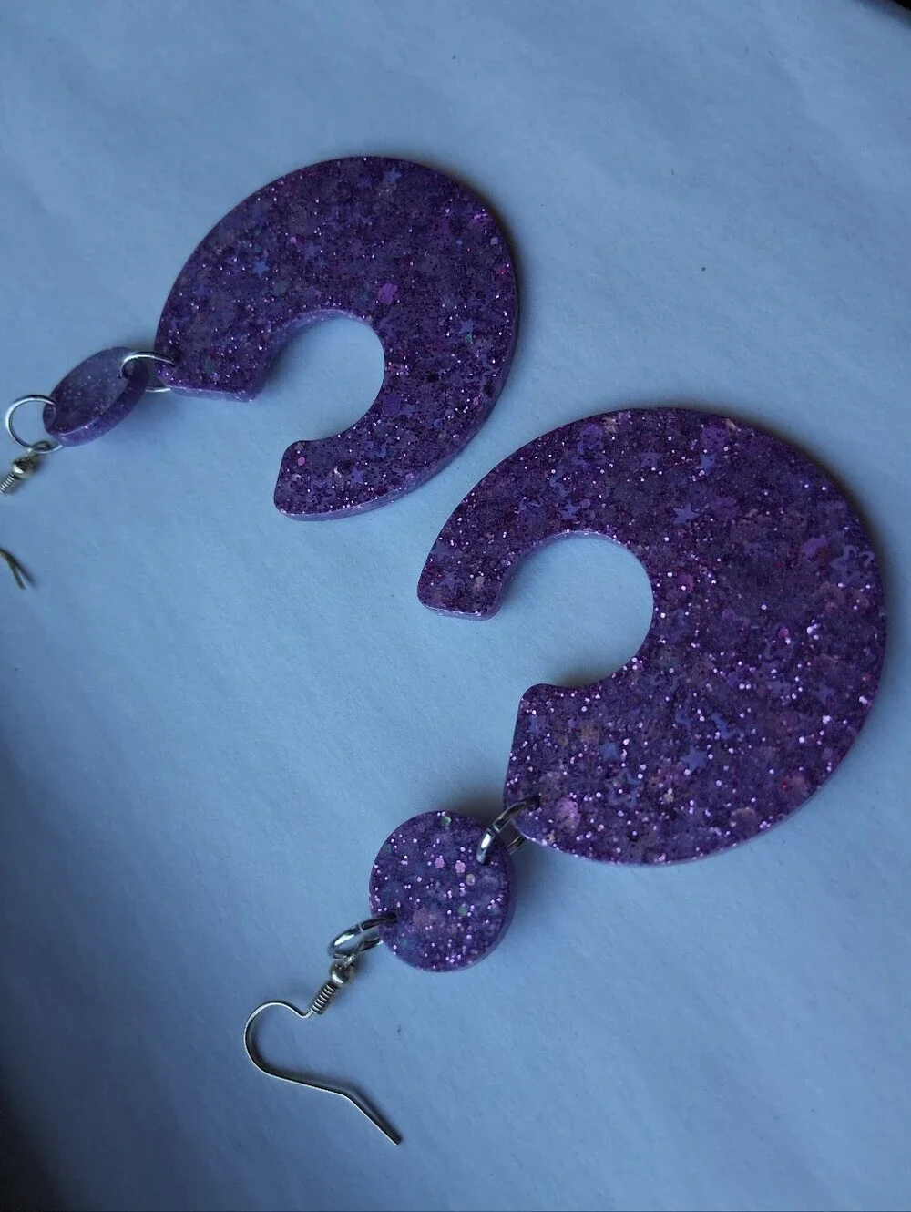 Hand Crafted Purple Glitter Crescent Drop Earrings - Jewelry By Vinnie